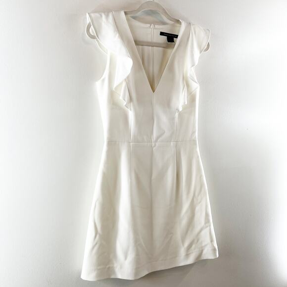 French Connection Whisper Ruffle V Neck Mini Dress White 6 - Picture 5 of 7